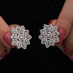 Gümüş Zirkon Taşlı Çiçek Kadın Set - Thumbnail