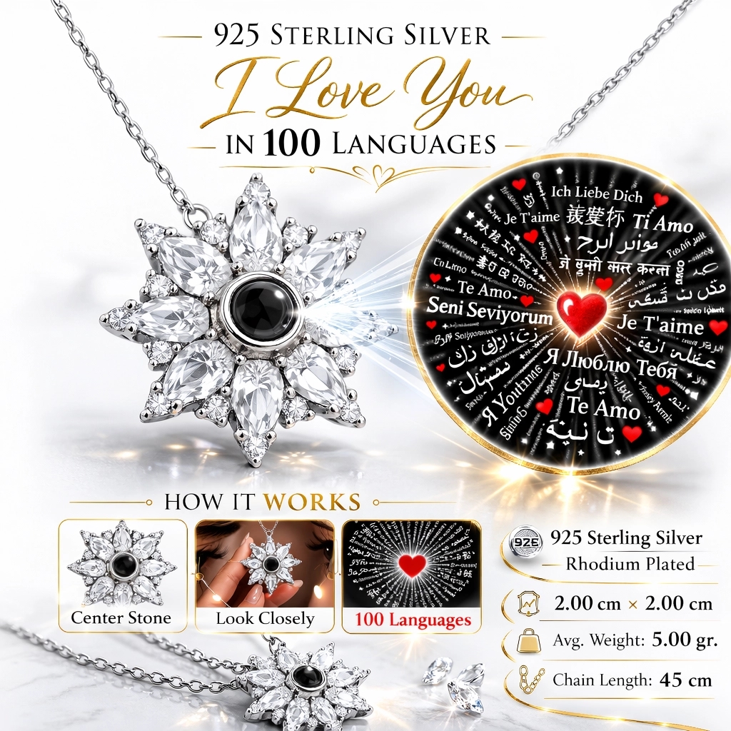 Gümüş 100 Dilde Seni Seviyorum Lotus Kadın Kolye