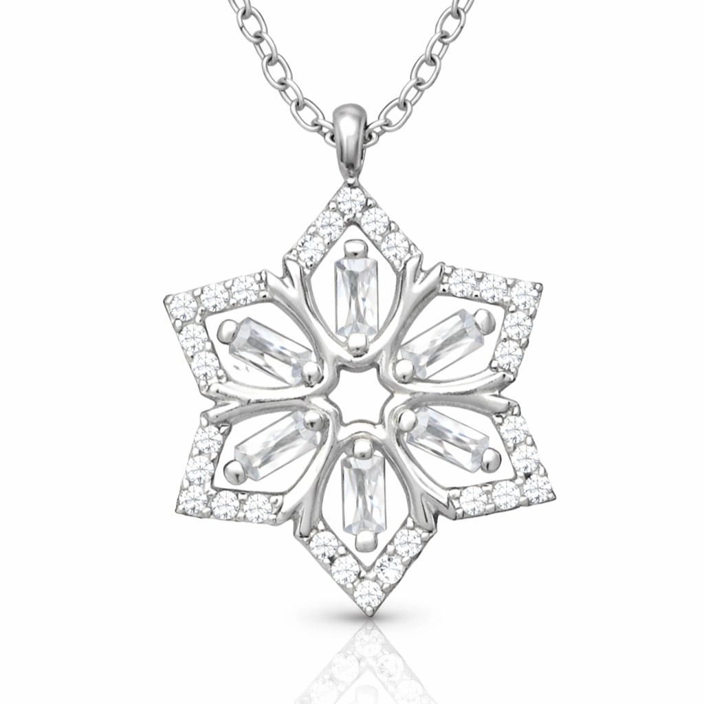 Gümüş Baget Taşlı Çiçek Kadın Kolye