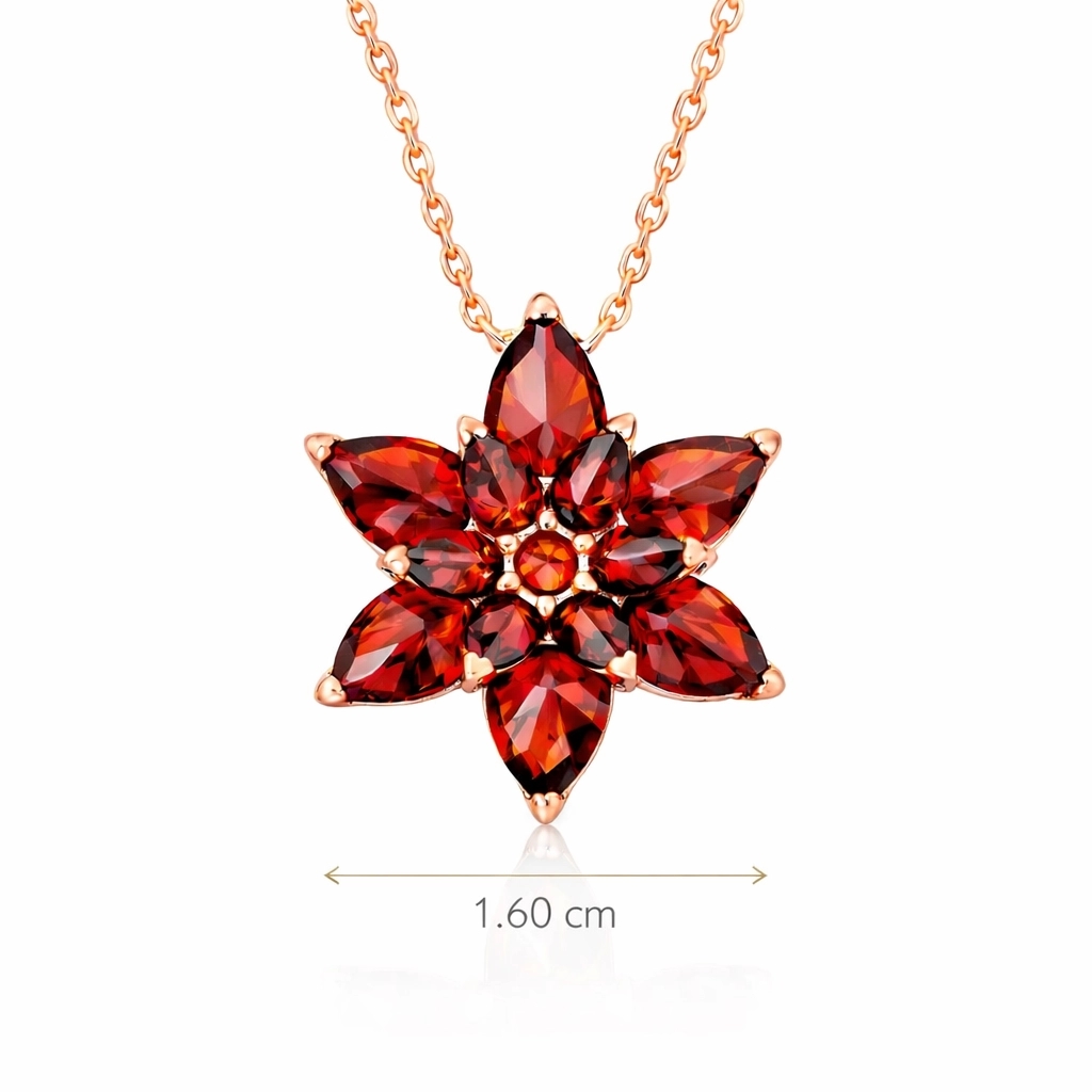 Gümüş Rose Kırmızı Lotus Çiçeği Kolye