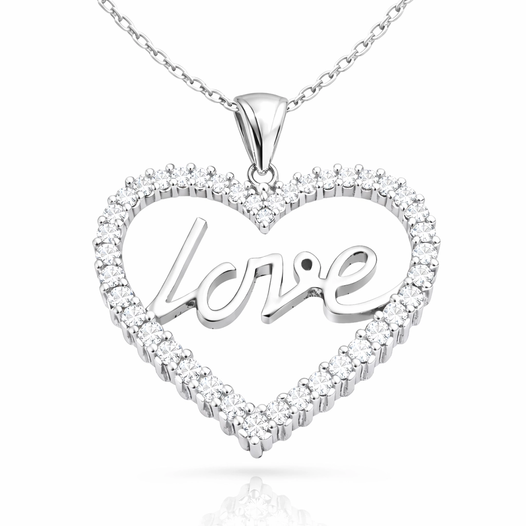 Gümüş Taşlı Love Bayan Kolye