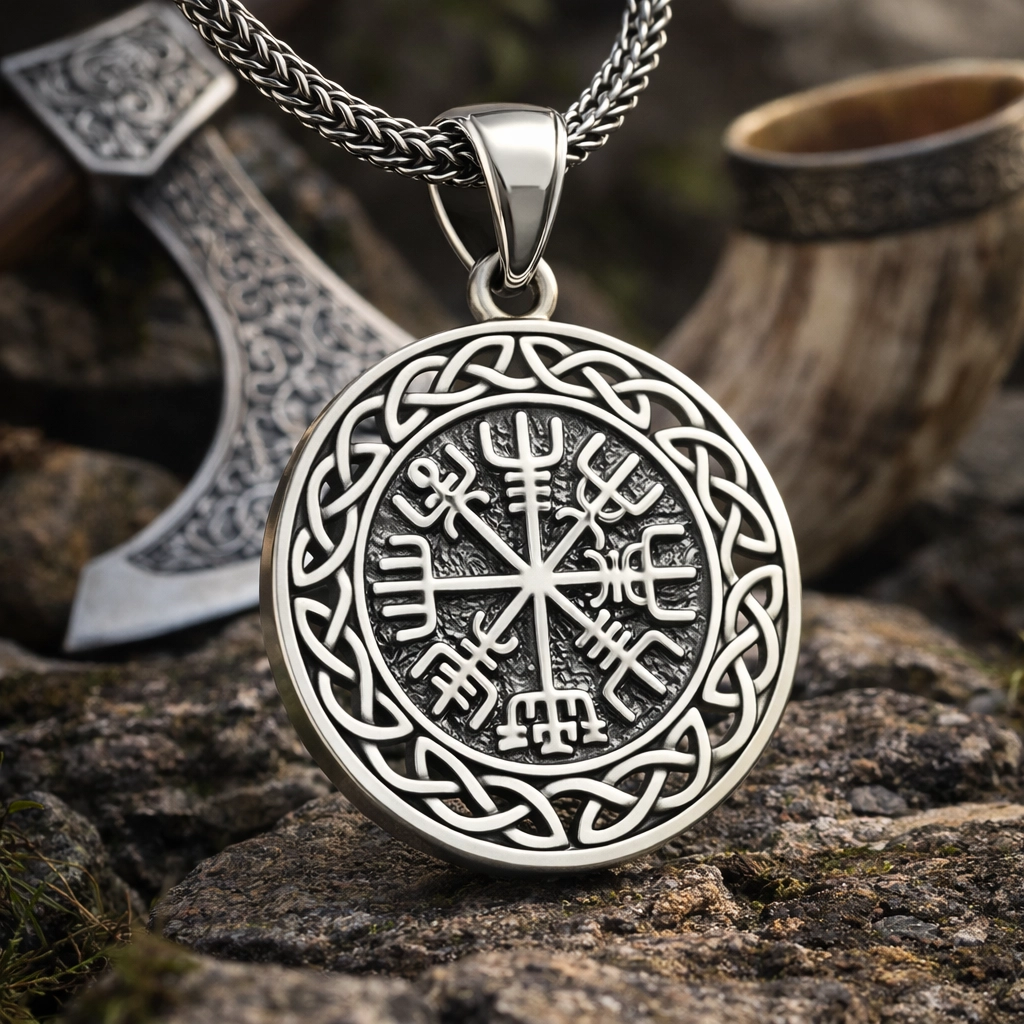 Gümüş Vegvisir Viking Pusulası Erkek Kolye