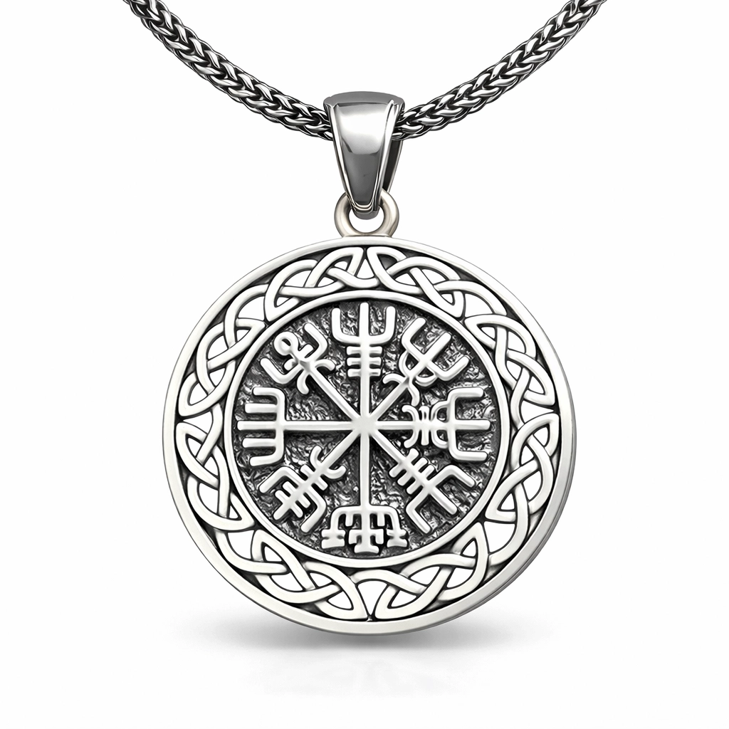 Gümüş Vegvisir Viking Pusulası Erkek Kolye