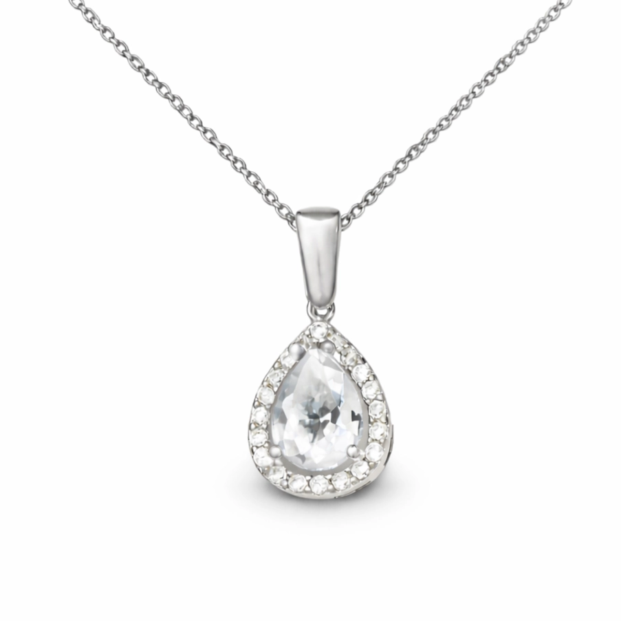 Gümüş Damla Beyaz Zirkon Taşlı Kadın Kolye