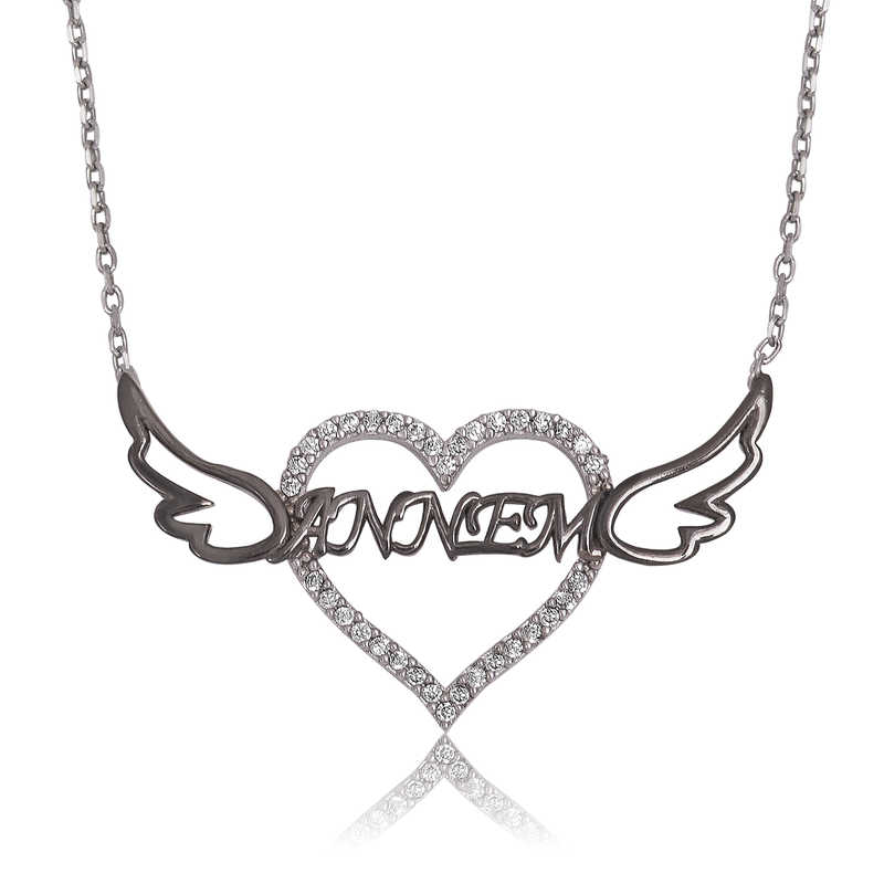 Gümüş Annem Yazılı Kalp Bayan Kolye