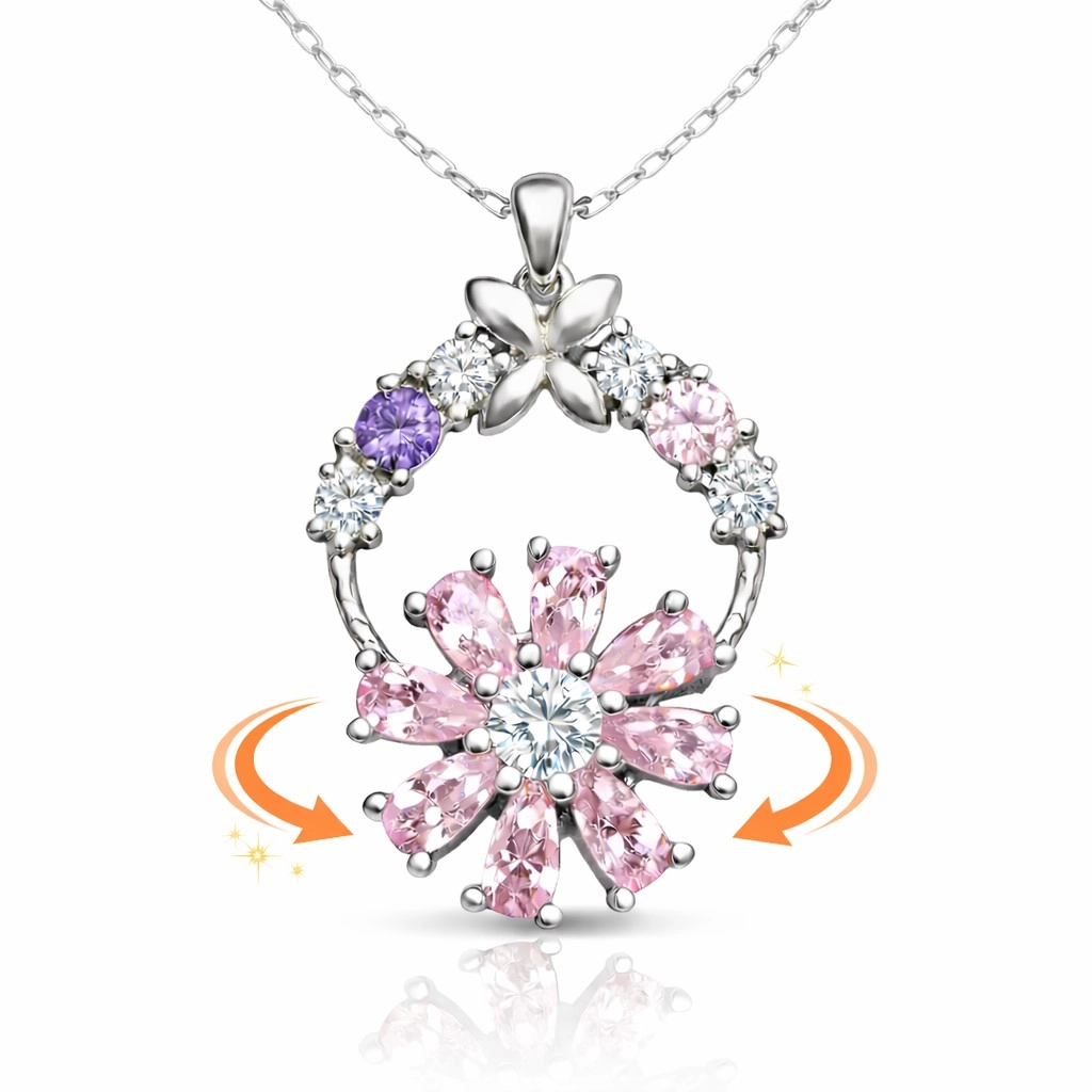 Gümüş Pembe Dönen Çiçek Kadın Kolye