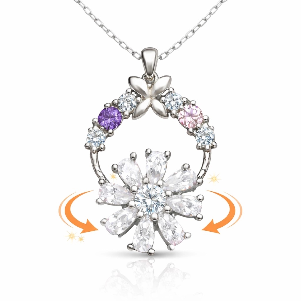 Gümüş Beyaz Dönen Çiçek Kadın Kolye
