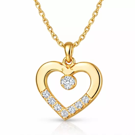Gümüş Gold Minik Kalpli Tektaş Kadın Kolye
