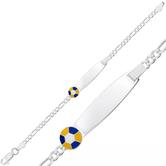 Kişiye Özel Sarı Lacivert Top Figürlü Gümüş Çocuk Künyesi