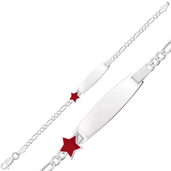 Kişiye Özel Kırmızı Yıldız Figürlü Gümüş Çocuk Künyesi