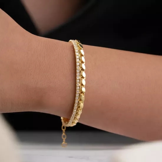 Gümüş Gold Pullu Su Yolu Kadın Bileklik