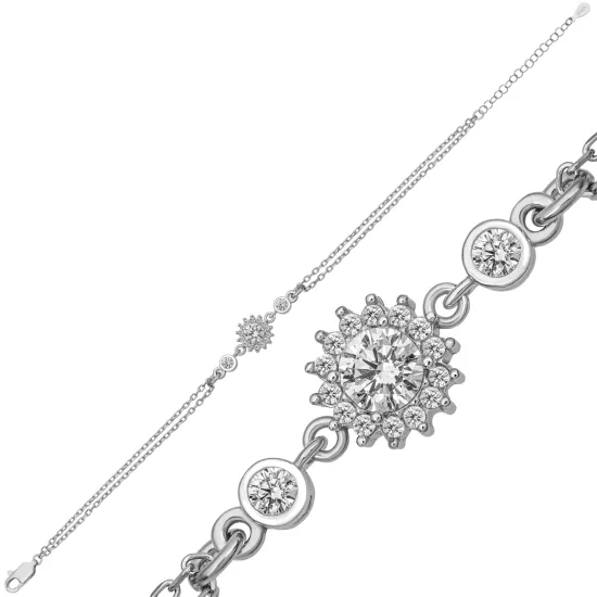 Gümüş Yuvarlak Zirkon Taşlı Kadın Bileklik