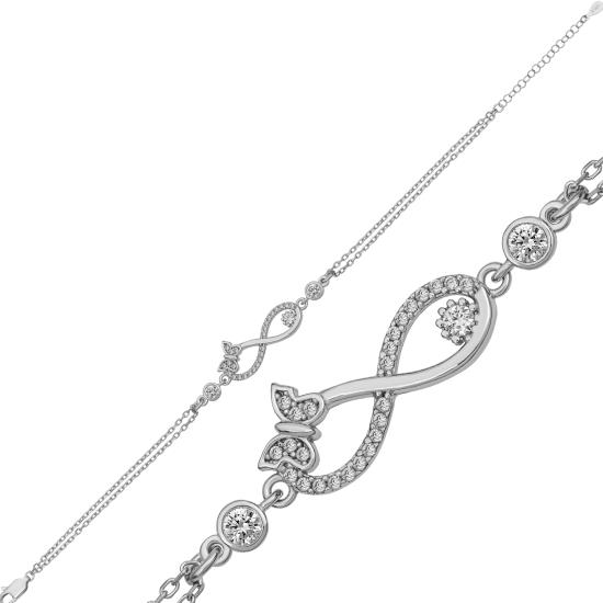 Gümüş Kelebek Figürlü Sonsuzluk Zirkon Taşlı Bileklik