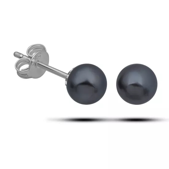 Gümüş Mayorka Siyah İnci 6 mm Kadın Küpe