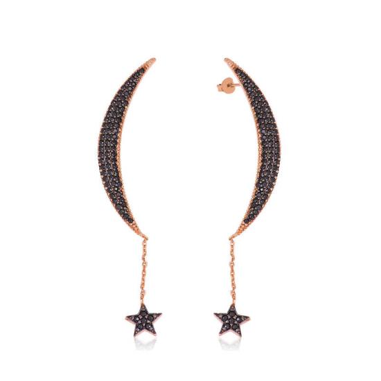 Gümüş Zincirli Ay Yıldız Küpe