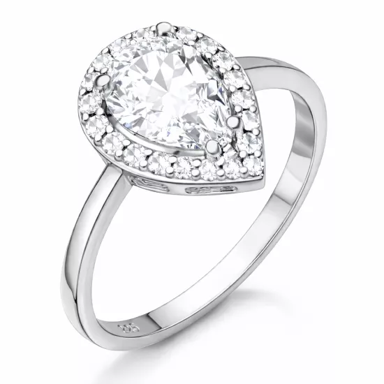 Gümüş Beyaz Zirkon Taşlı Damla Kadın Yüzük