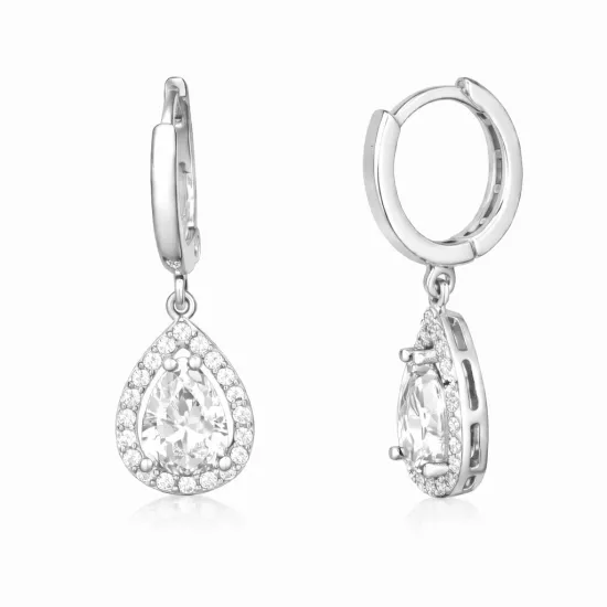 Gümüş Beyaz Zirkon Taşlı Damla Kadın Küpe