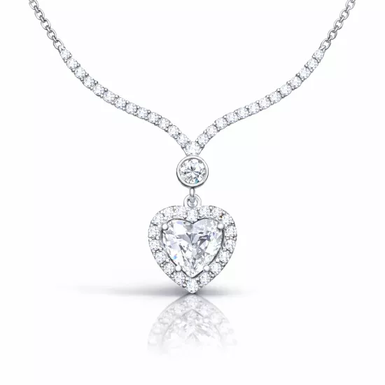 Gümüş Beyaz Zirkon Taşlı Kalp Kadın Kolye