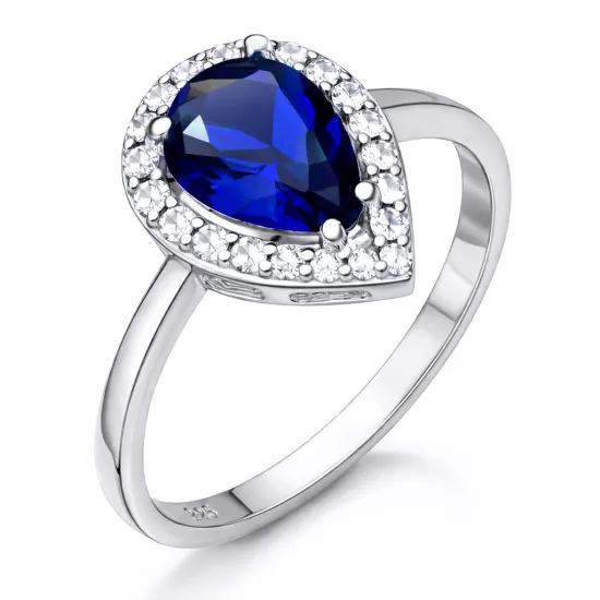 Gümüş Damla Safir Taşlı Kadın Yüzük