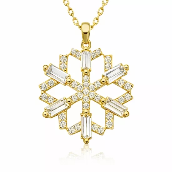 Gümüş Gold Baget Taşlı Kar Tanesi Kolye