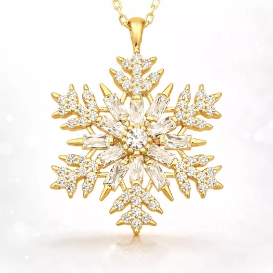 Gümüş Gold Kar Tanesi Kolye