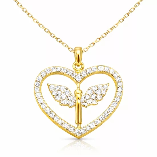 Gümüş Gold Mikail Meleği Figürlü Kalp Kadın Kolye