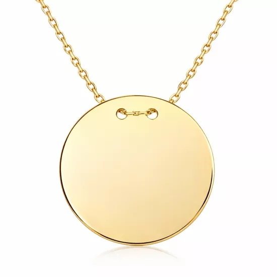 Gümüş Gold Yuvarlak Plaka Kolye