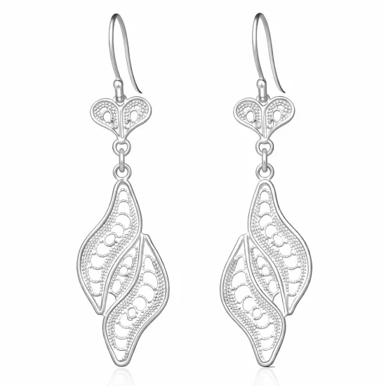 Gümüş İkili Yaprak Telkari Kadın Küpe