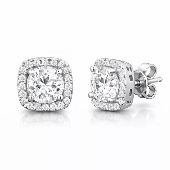 Gümüş Kare Montür Pırlanta Çivilii Modeli Küpe