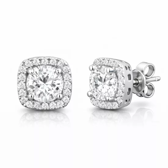 Gümüş Kare Montür Pırlanta Çivilii Modeli Küpe