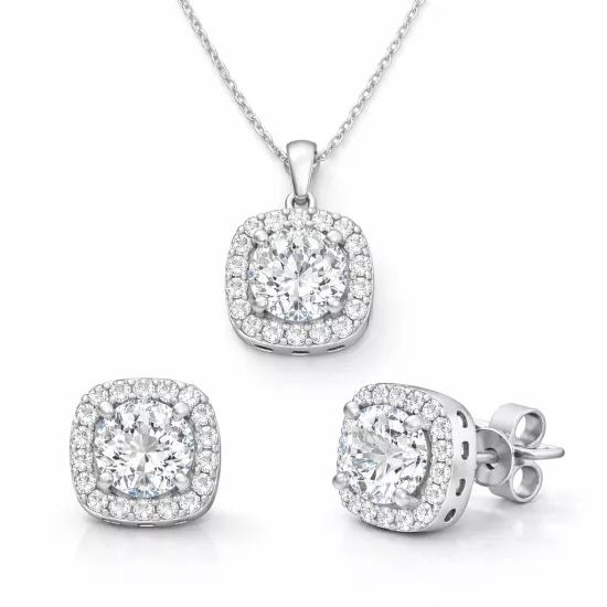 Gümüş Kare Montür Tek Taş Kadın Set