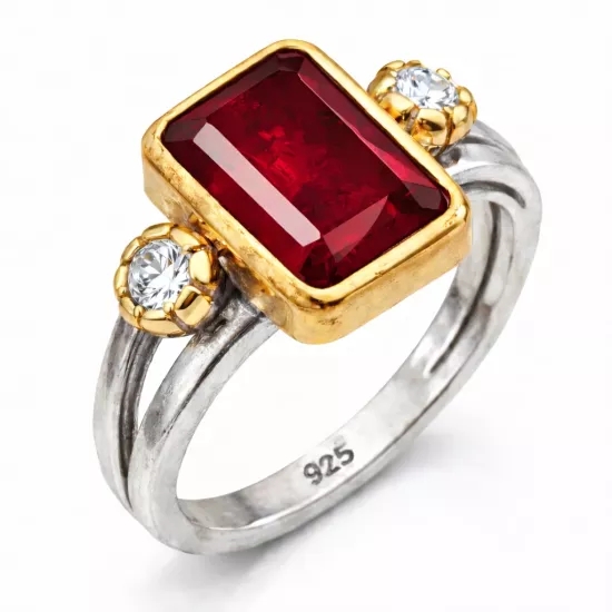 Gümüş Kırmızı Zirkon Taşlı Otantik Kadın Yüzük