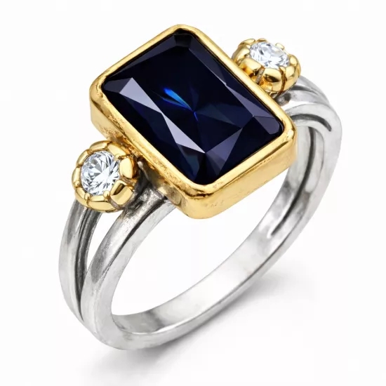 Gümüş Koyu Lacivert Zirkon Taşlı Otantik Kadın Yüzük