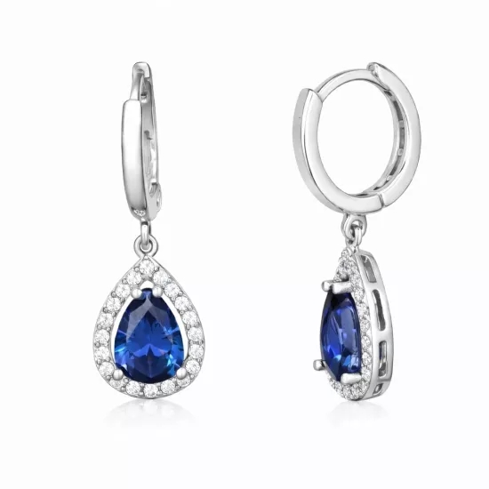 Gümüş Lacivert Zirkon Taşlı Damla Küpe