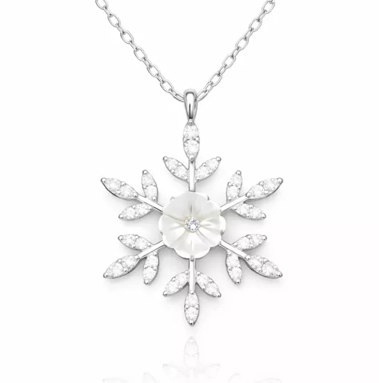 Gümüş Manolya Çiçeği Kar Tanesi Kadın Kolye