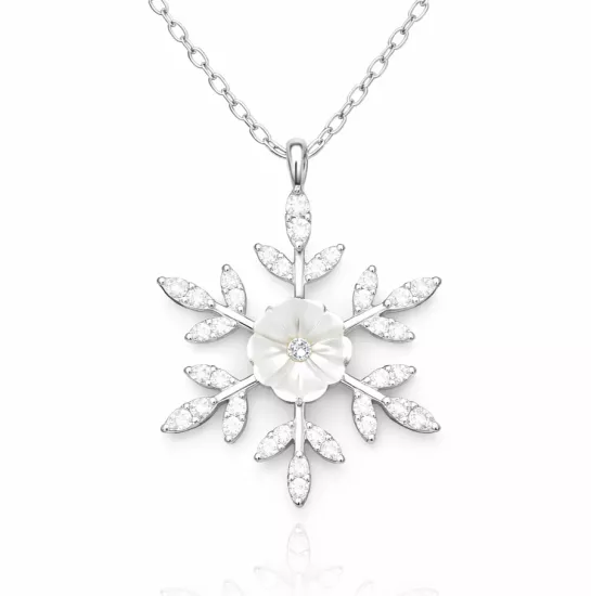 Gümüş Manolya Çiçeği Kar Tanesi Kadın Kolye