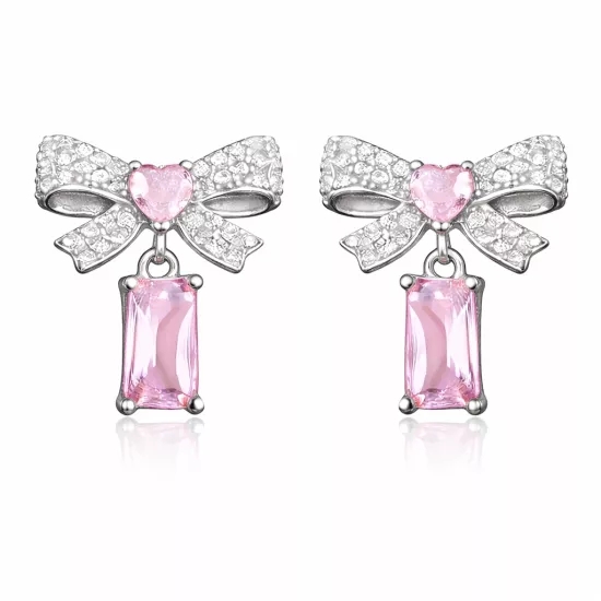 Gümüş Pembe Taşlı Fiyonk Kadın Küpe