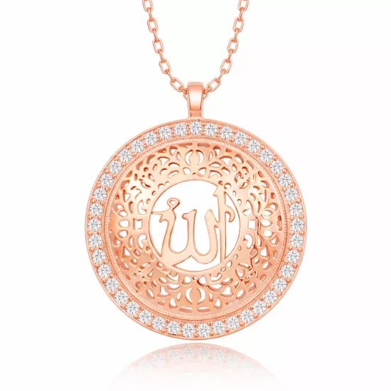 Gümüş Rose Allah Yazılı Kadın Kolye