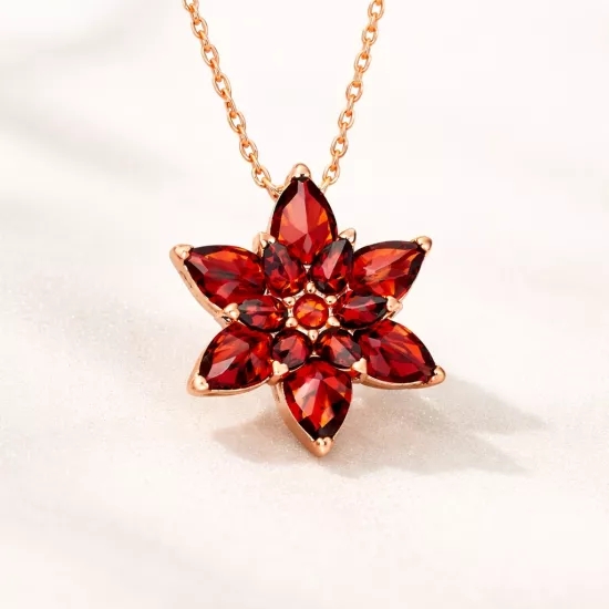 Gümüş Rose Kırmızı Lotus Çiçeği Kolye