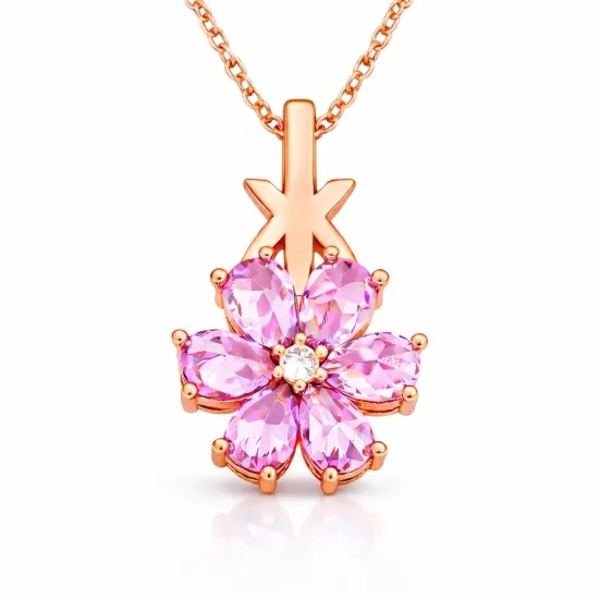 Gümüş Rose Pembe Sevgi Çiçeği Kadın Kolye
