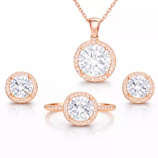 Gümüş Rose Yuvarlak Montür Tek Taş Set