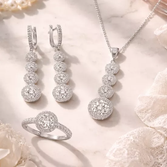 Gümüş Sıralı Dört Taş Bayan Set
