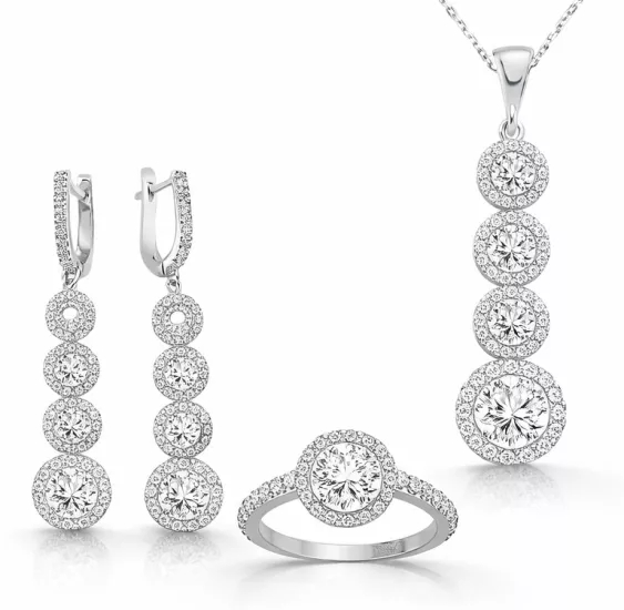 Gümüş Sıralı Dört Taş Bayan Set