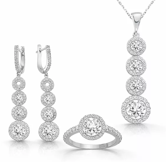 Gümüş Sıralı Dört Taş Bayan Set