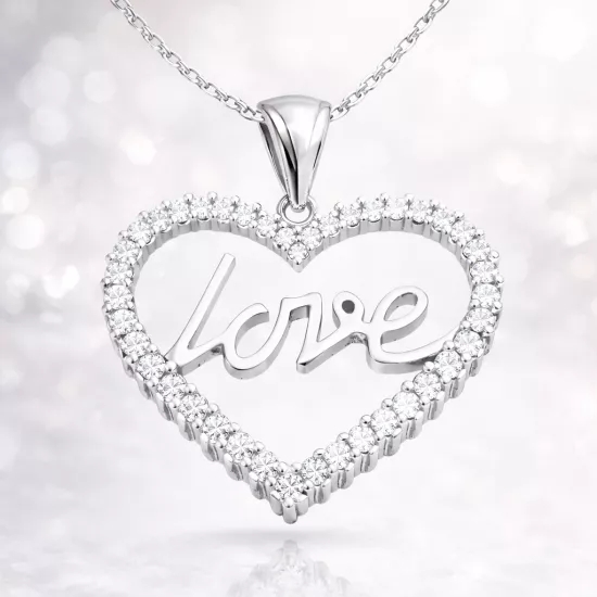Gümüş Taşlı Love Bayan Kolye