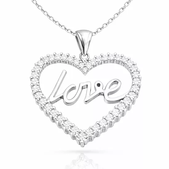Gümüş Taşlı Love Bayan Kolye