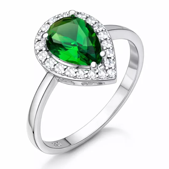 Gümüş Damla Zümrüt Taşlı Kadın Yüzük