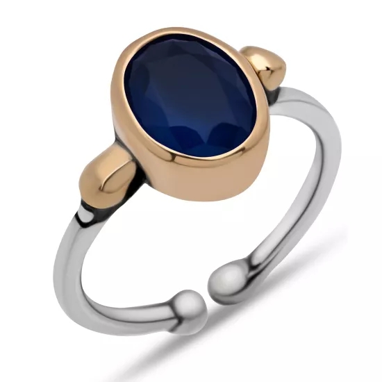 Gümüş Lacivert Taşlı Ayarlanabilir Otantik Kadın Yüzük