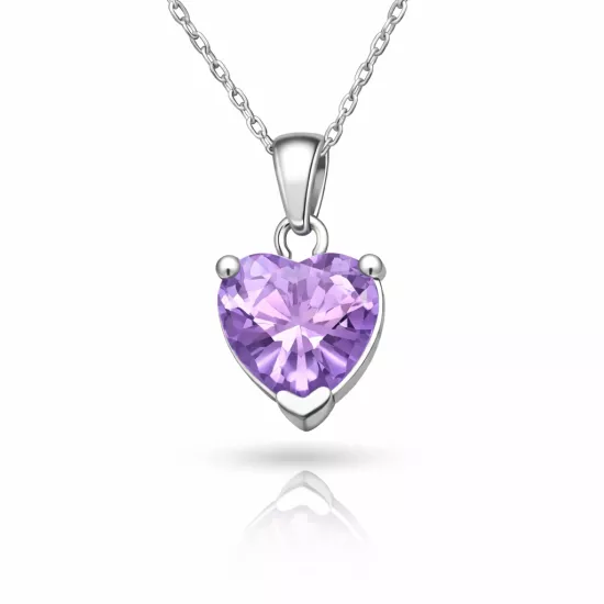 Gümüş Pembe Taşlı Kalpli Kadın Kolye