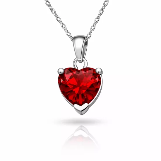 Gümüş Kırmızı Taşlı Kalpli Kadın Kolye